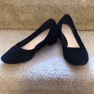 Women low chunk heel suede shoes (black)